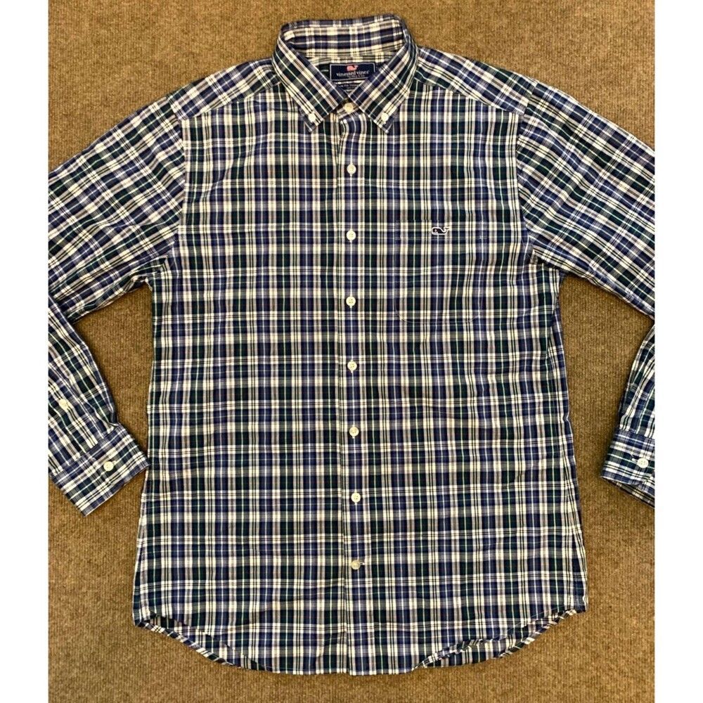 Vineyard Vines Button Shirt Mens M Tucker Slim Fit Long Sleeve Preppy Blue Plaid